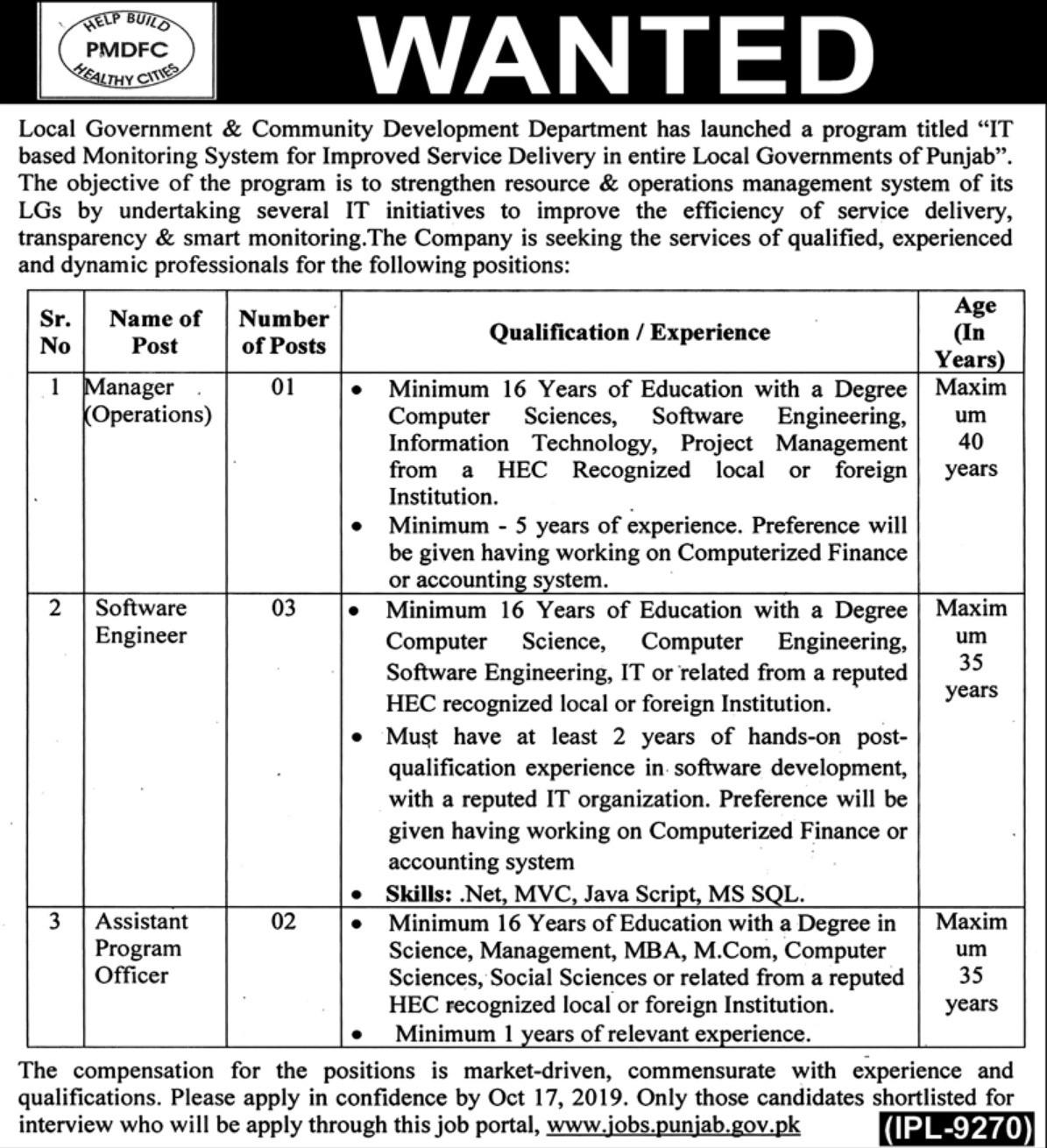 6 New Jobs in Local Government and Community Development Department Punjab 2019 Apply Now