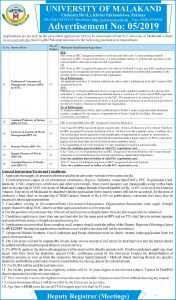 Jobs in University of Malakand 2019 Apply Now
