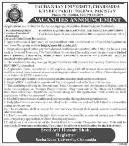 Jobs in Bacha Khan University Charsadda 2019 Apply Now