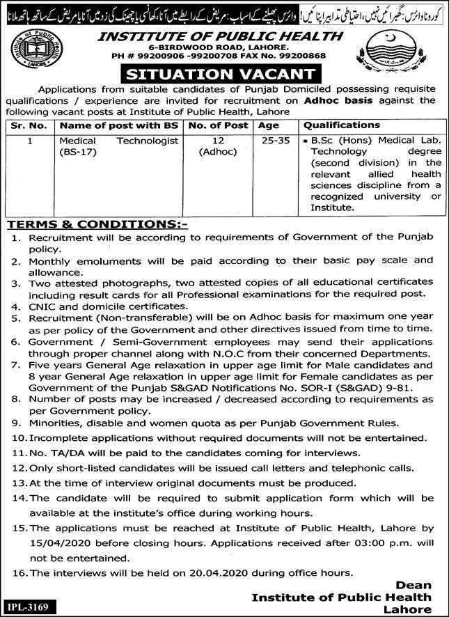 jobs-in-institute-of-public-health-lahore-2020-apply-now-latest-jobs