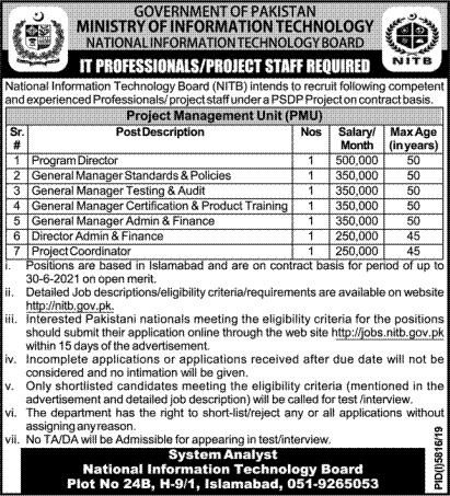 Jobs in National Information Technology Board 2020