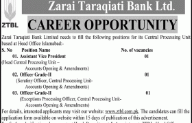 Jobs at Zarai Taraqiati Bank Limited Islamabad 2020