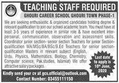 Jobs in Ghouri Career School Ghouri Town Phase - 1 2020