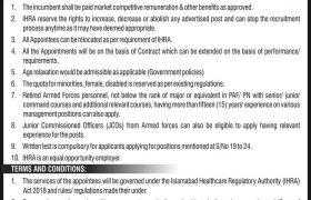 The Islamabad Healthcare Regulatory Authority (IHRA) Jobs 2020