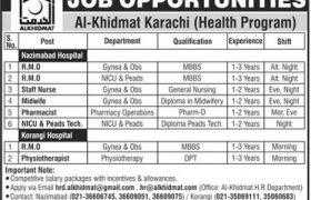 Jobs in Al Khidmat Karachi (Health Program) 2020