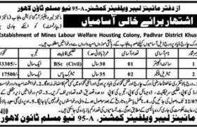 Office of Mines Labor Welfare Commissioner New Muslim Town Lahore Jobs 2020