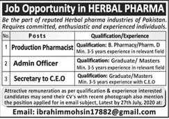 Herbal Pharma Industries Jobs 2020