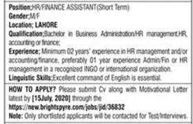 International Non-Government Organization Lahore Jobs 2020