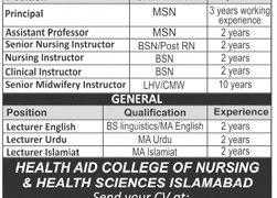 Health Aid College of Nursing & Health Sciences Islamabad Jobs 2020