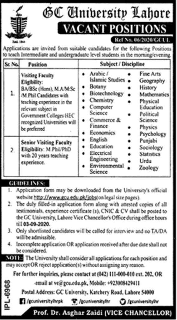 Gc University Lahore Jobs 2020 Latest Jobs In Pakistan