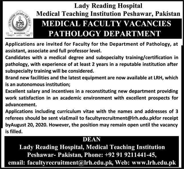 Lady Reading Hospital Medical Teaching Institution Peshawar Jobs 2020 ...