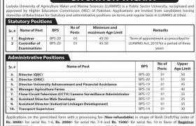 Lasbela University of Agriculture Water and Marine Sciences (LUAWMS) Jobs 2020