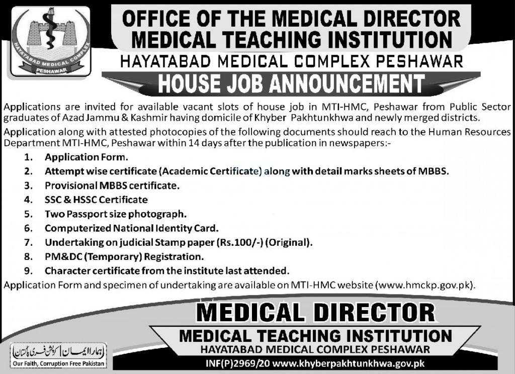 Medical Teaching Institution Hayatabad Medical Complex Peshawar Jobs