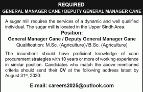 Sugar Mill Sindh Jobs 2020