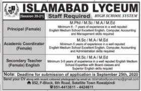 Islamabad Lyceum High School System Jobs 2020