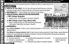 PAF Colleges Sargodha & Lower Topa Jobs 2020