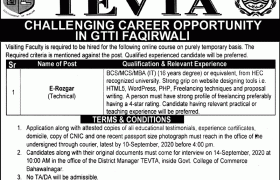 Govt of Punjab TEVTA GTTI Faqirwala Jobs 2020