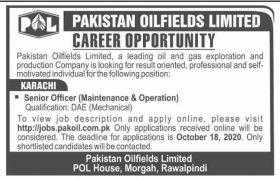 Pakistan Oilfields Limited Jobs 2020