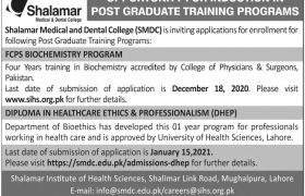 Shalamar Medical & Dental College Training Program 2020