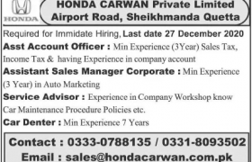 Honda Carwan Quetta Jobs 2020