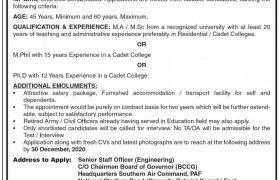 Bakhtawar Cadet College Jobs 2020
