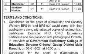 Govt Elementary College Karachi Jobs 2020