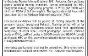 Graduate Trainee Mining Engineer Program 2021