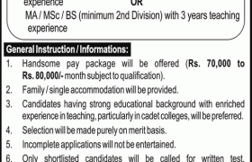 Rangers Cadet College Rawalpindi Jobs 2021