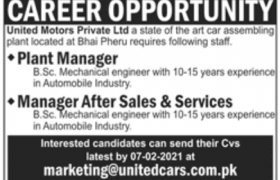 United Motors Pvt Limited Jobs 2021