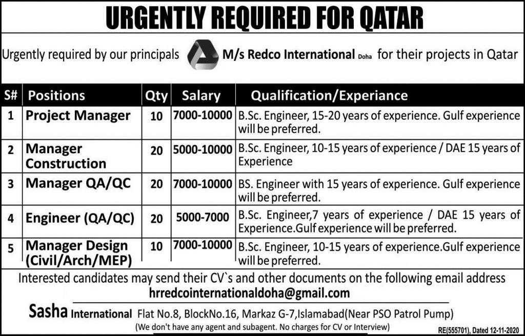 Redco International Doha Jobs 2021