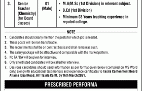 Cantt Public Educational Institutions Jobs 2021