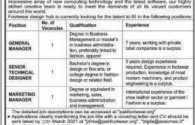 Footwear Design Hub Lahore Jobs 2021
