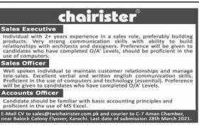 Chairister Karachi Jobs 2021