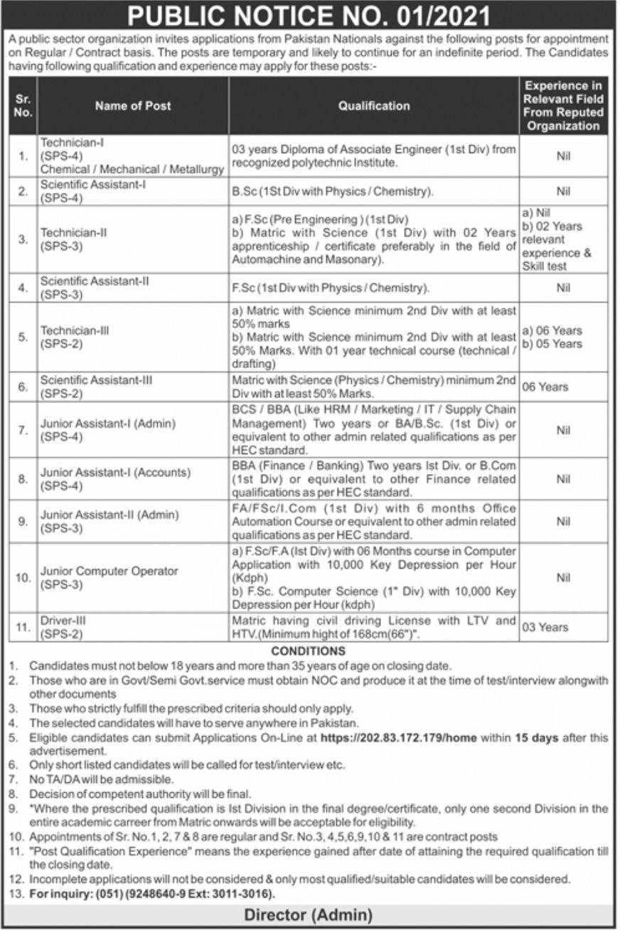Jobs in Public Sector Organization Islamabad 2021