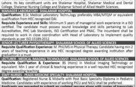 Jobs in Shalamar Institute of Health Sciences 2021