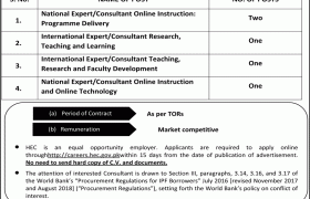 Jobs in Higher Education Commission HEC 2021