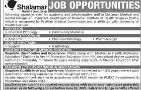 Jobs in Shalamar Medical & Dental College 2021