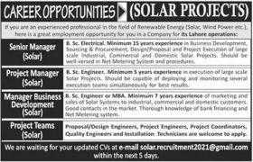 Solar Project Jobs in Lahore 2021