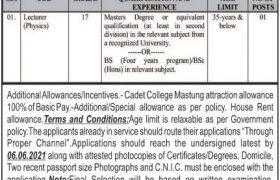 Jobs in Cadet College Mastung 2021