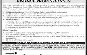 Finance Professionals Required in Karachi 2021