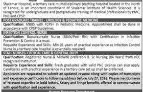 Shalamar Hospital Lahore Jobs 2021