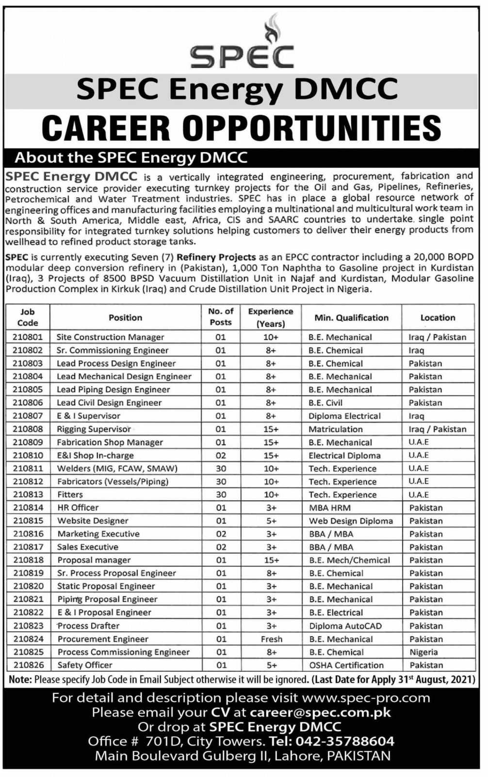 SPEC Energy DMCC Jobs 2021