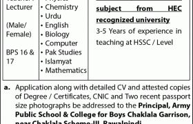 Army Public School Chaklala Garrison Jobs 2021
