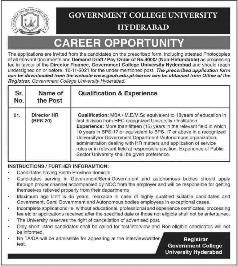 govt-college-university-hyderabad-jobs-2021-latest-jobs-in-pakistan