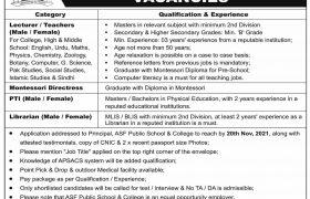 Jobs in ASF Public School & College Karachi 2021