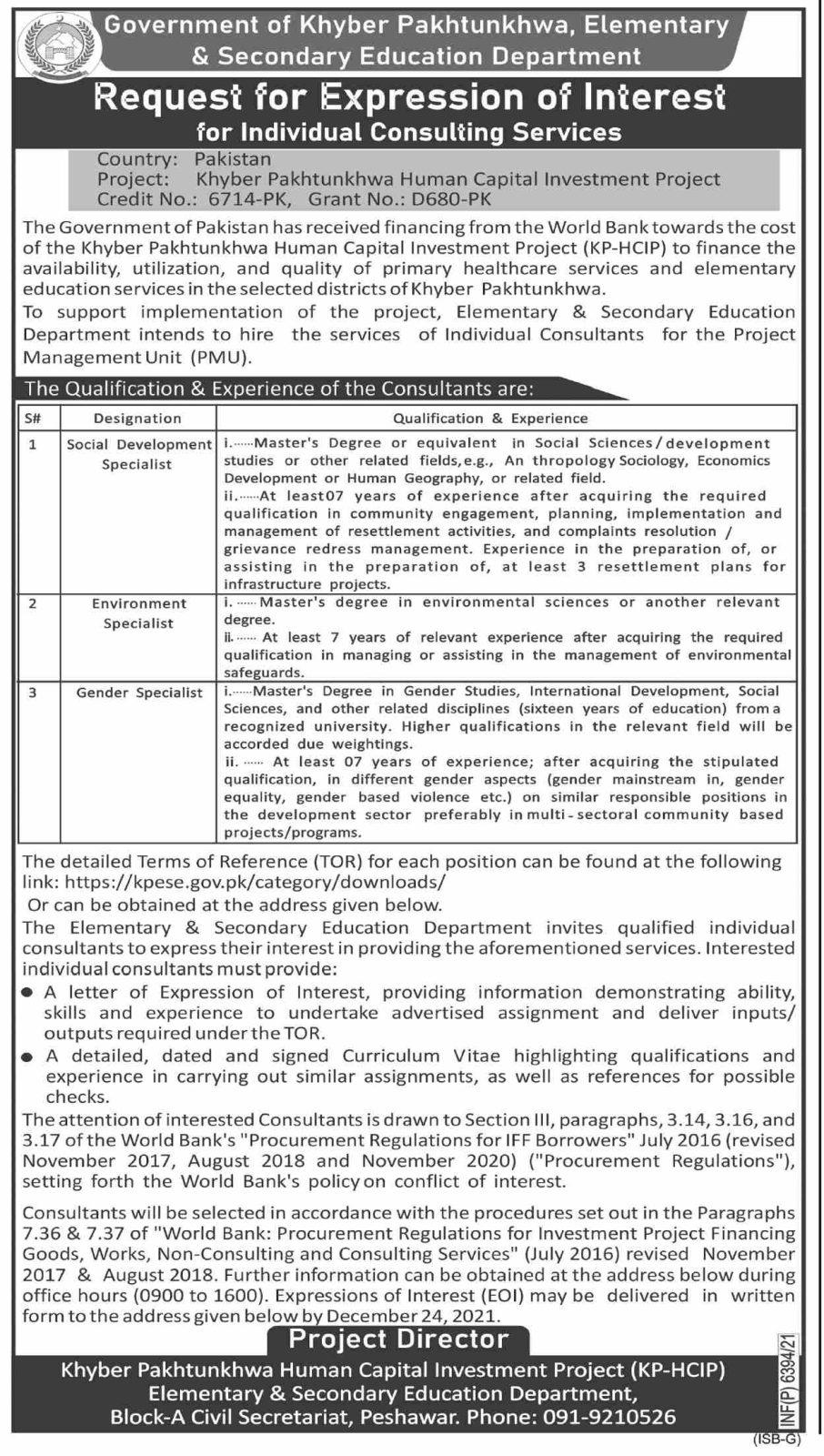 latest jobs in kpk education department