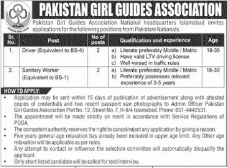 Jobs in Pakistan Girls Guide Association 2021