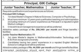 Jobs in GIK College Swabi 2021