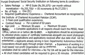 Jobs in PESSI Head Office Lahore 2021