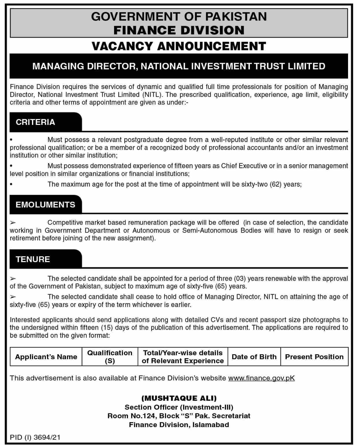 Jobs in Finance Division 2021